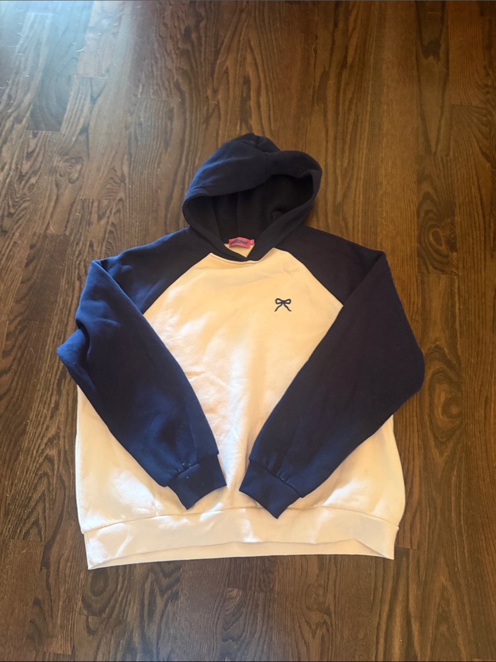Edikted Navy and White Raglan Hooded Pullover